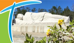 White Granite Statue of Buddha in Nirvana, reclining, at White Sands Buddhist Center, Mims, Florida