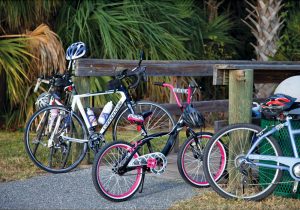 Bikes parked at the bottom of the tower in Chain of Lakes in Titusville, Florida.