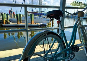 There are some beautiful stops along the bike trails near Titusville, Florida, like this one at Titusville Marina.