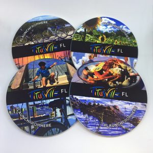 Group of four Launch From Here Coasters