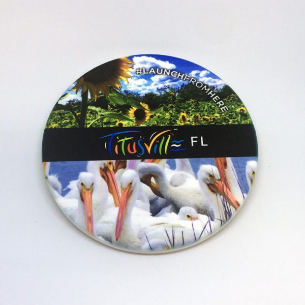 Launch From Here coaster featuring sunflowers and pelicans